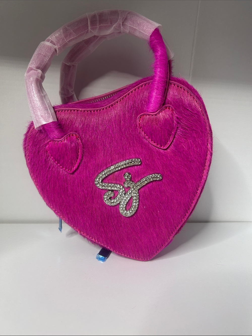 Fuchsia Heart-Shaped Mini Bag with Crystal Logo